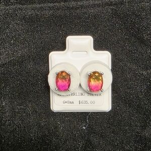 Sterling Silver Watermelon Tourmaline Screwback Stud Earrings